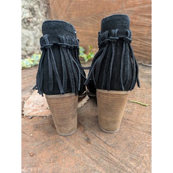 ALDO black suede ankle boots with fringe 3 inch heel western size 7 BOHOChic - Picture 4 of 8